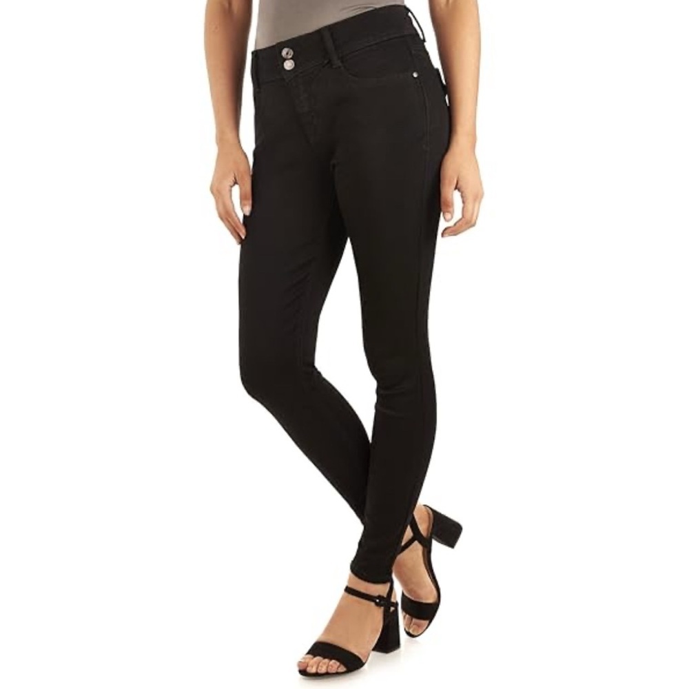 Black Curvy Skinny Stretch Jeans Double Button Plus Sz 16W Angels Forever Young